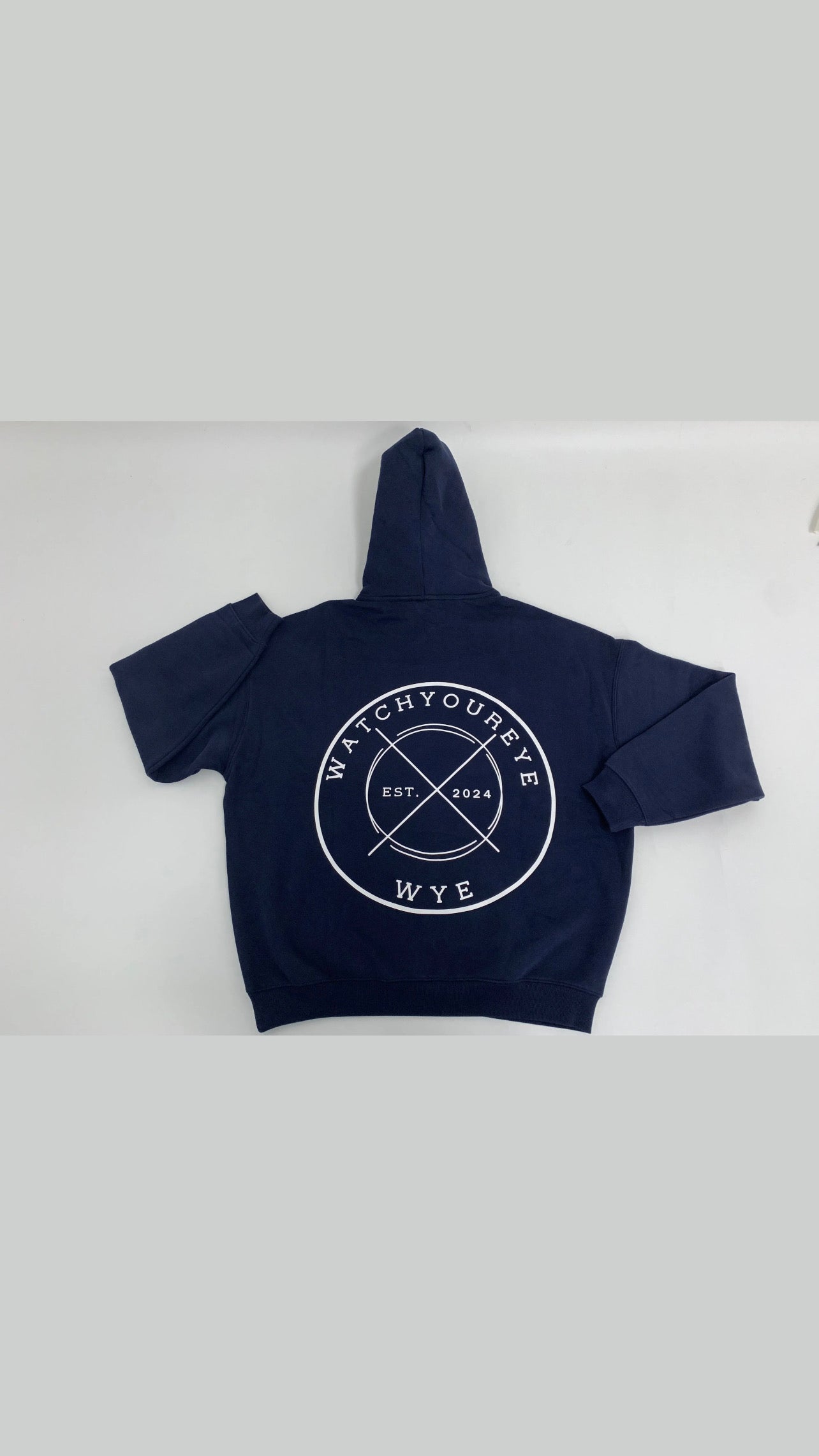 Navy hoodie with backlogo