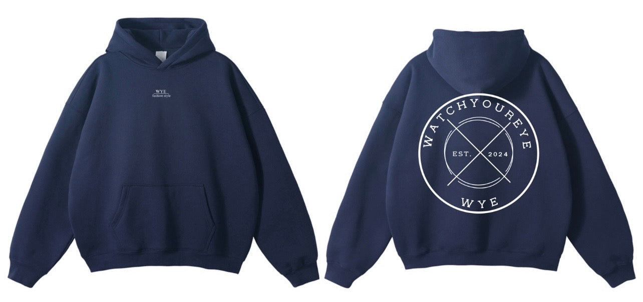 Navy hoodie with backlogo
