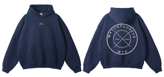 Navy hoodie with backlogo