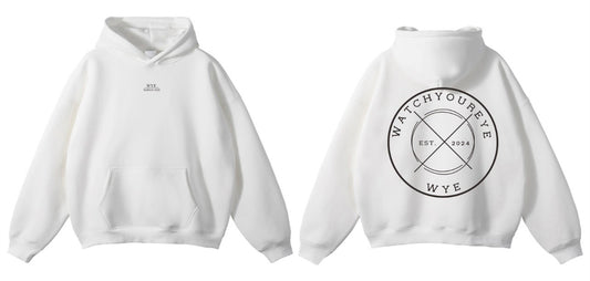 White hoodie with backlogo