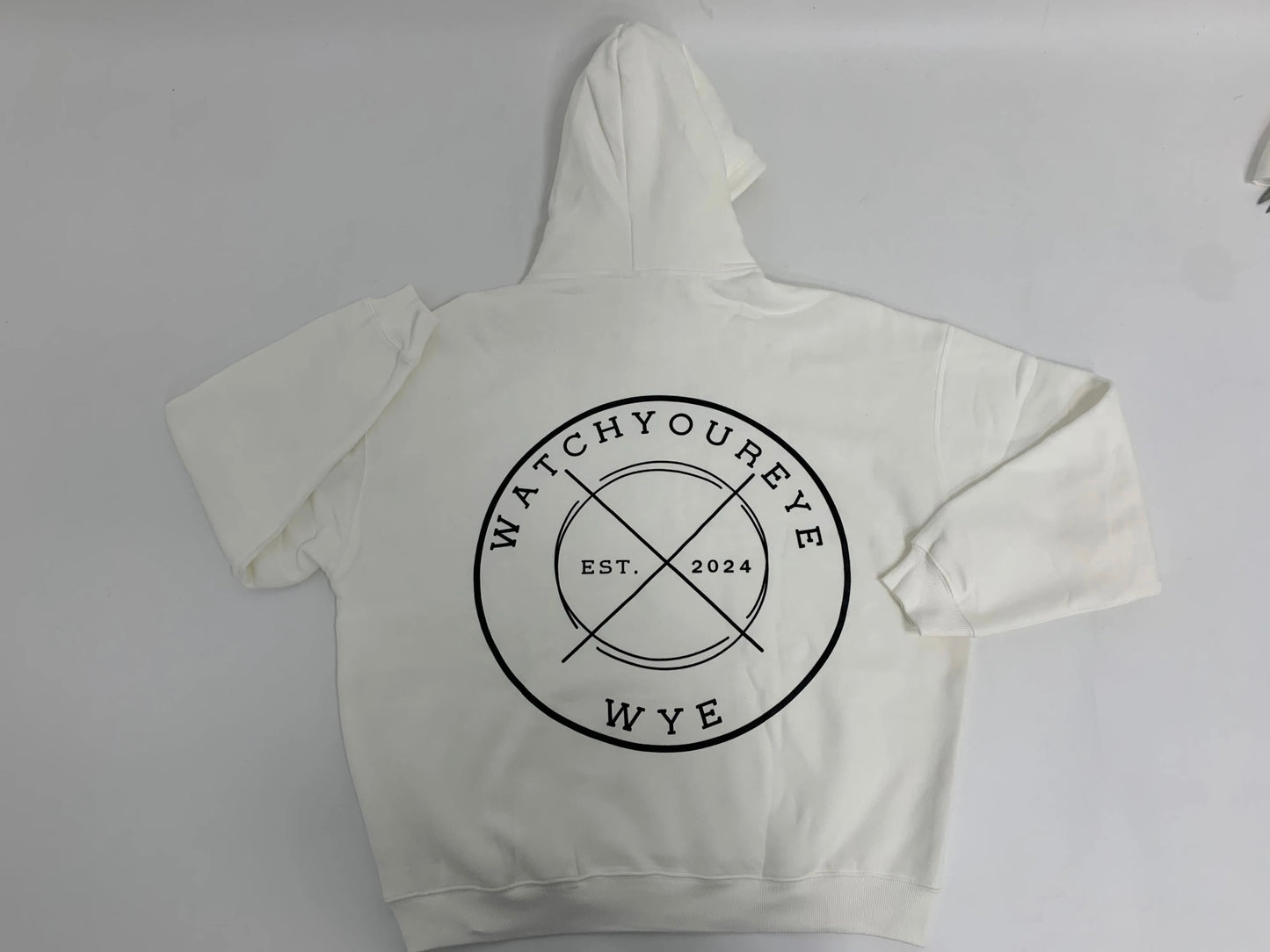 White hoodie with backlogo