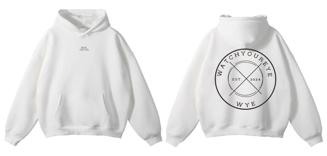 White hoodie with backlogo